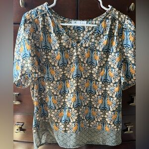 DR2 Peacock Blue Yellow Blouse Like New Size S
